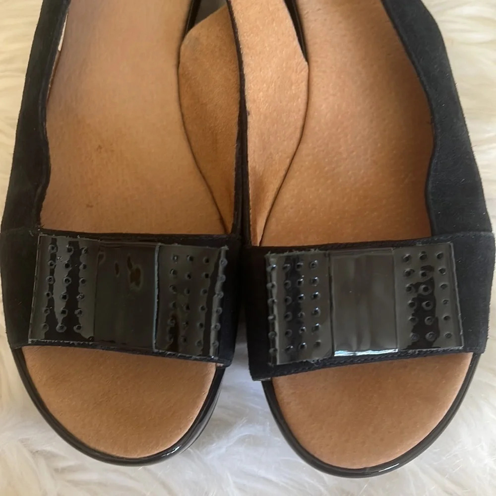 Hobbs London Black Suede And Patent Leather Slingback Wedge Sandals Sz-8/38 - Picture 6 of 9